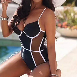 One Piece Swimsuit Women Vintage Swimwear